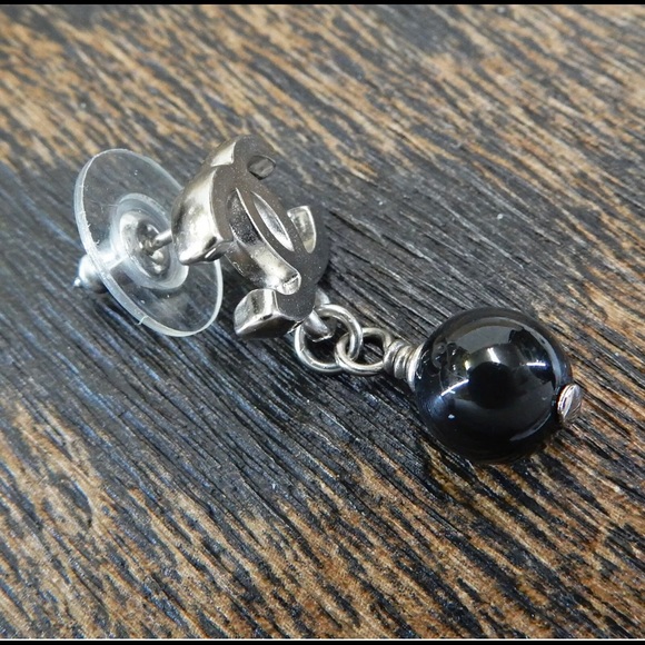 CHANEL Silver Plated CC Logos Black Charm Earrings - Picture 3 of 5